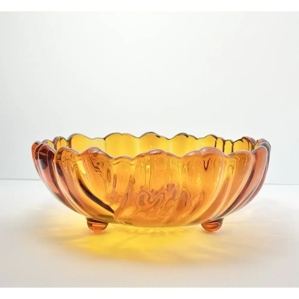 1970s Vintage Large Organic Flower Glass Footed Decorative Serving Bowl 11 1/4”